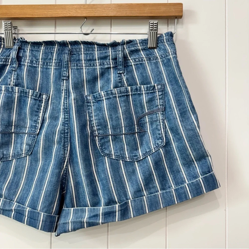 American Eagle Women’s High Rise Blue White Striped Denim Shorts Size 4 Small